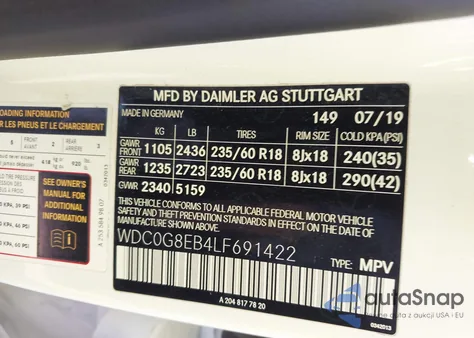 2020 Mercedes-Benz Glc 300 4Matic из США, поврежденный, VIN WDC0G8EB4LF691422